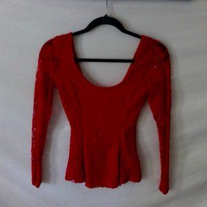 Windsor Red Lace Long Sleeve Blouse (small)